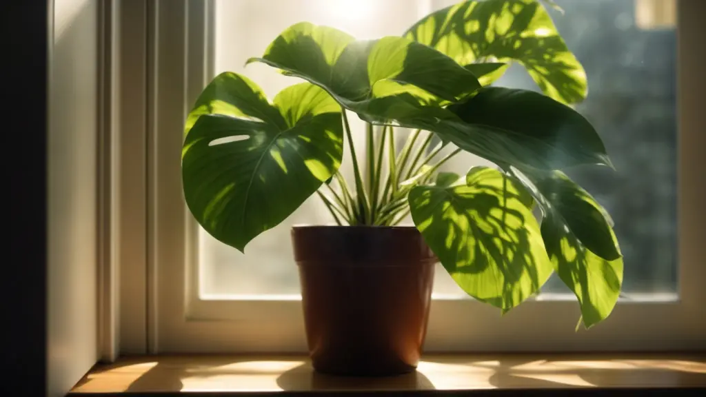 illustrate a clear, sparkling window with sunlight streaming through onto a healthy, vibrant indoor plant, contrasted against a dull, dirty window with weak sunlight and a wilting plant. Highlight the energy-efficient, warm ambiance. --v 6 --ar 16: